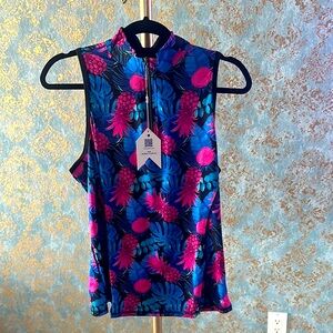 Pink Pineapple Print Sleeveless Golf Shirt